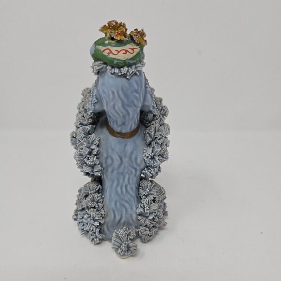 Vintage 1950s Spaghetti French Poodle Figurine Standing Beret Blue Grey Marked W - Picture 6 of 8
